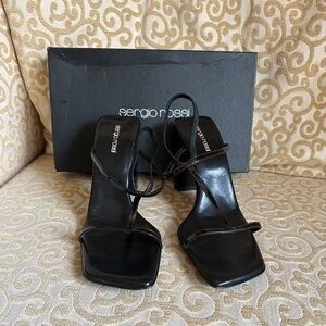 Sergio Rossi Luna Black Pattent Leather High Heel Sandals